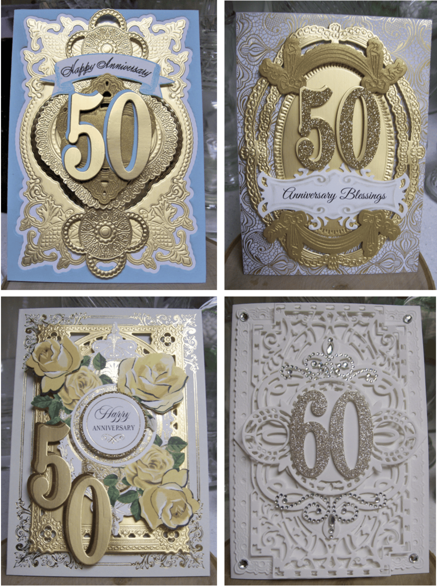 a collage of photos of 50th anniversary cards.