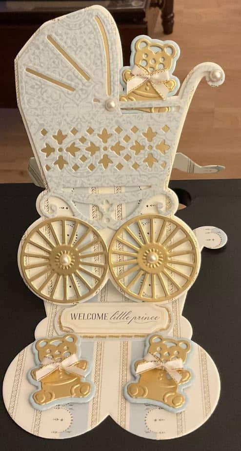 a card with a baby carriage on it.