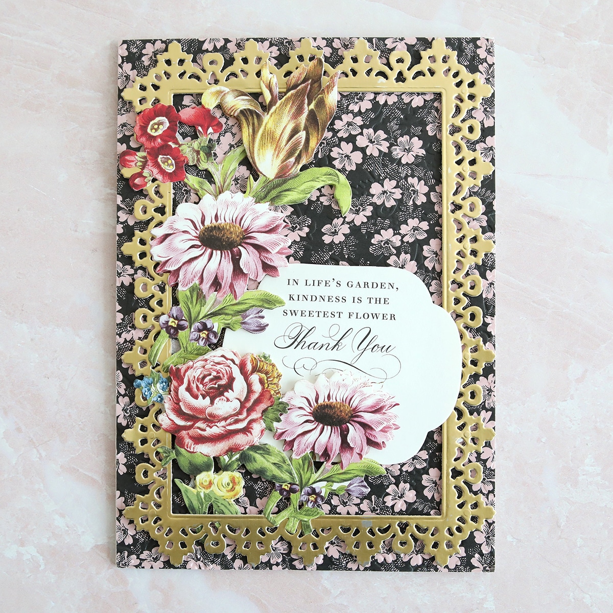 a card with flowers and a quote on it.