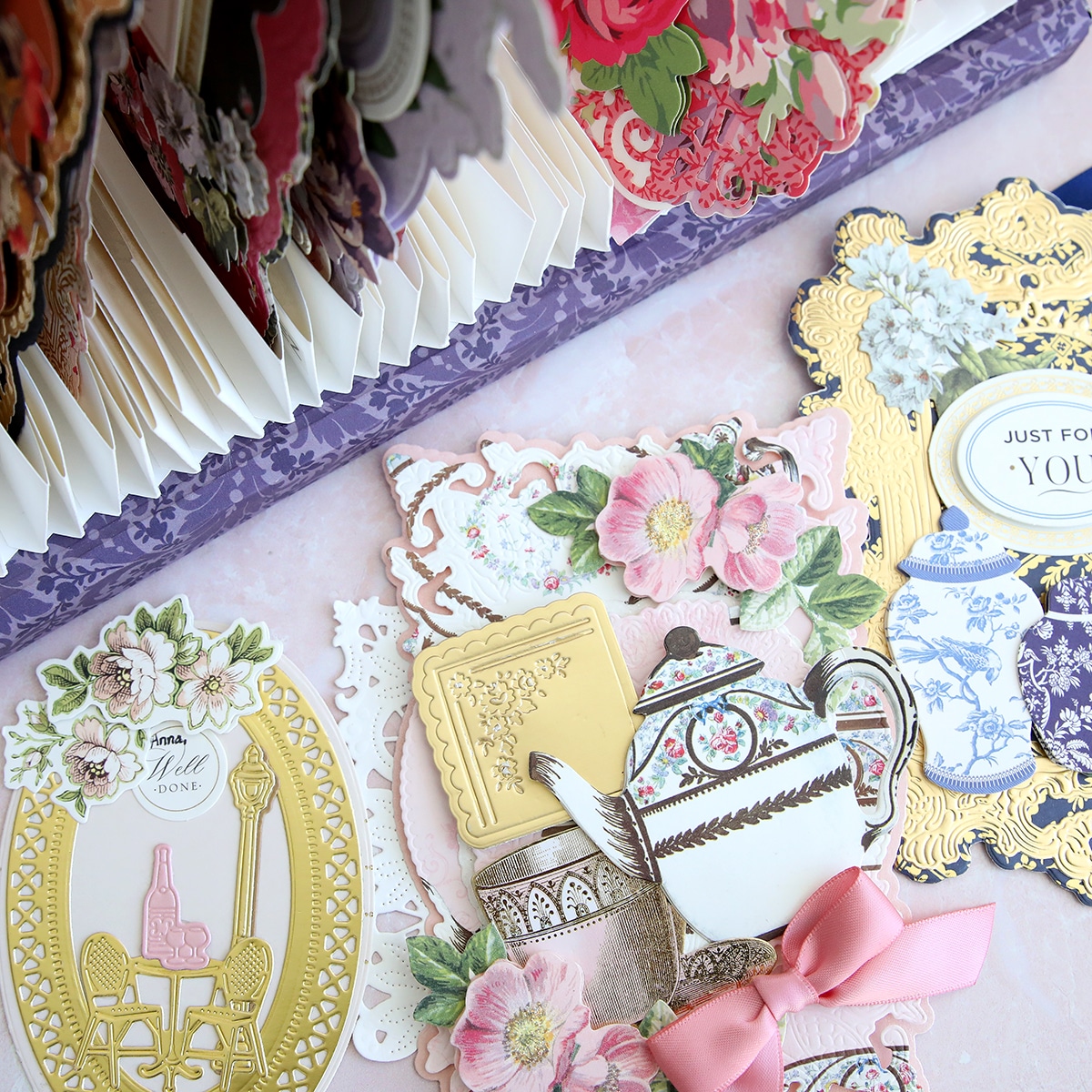 a table topped with lots of different types of cards.