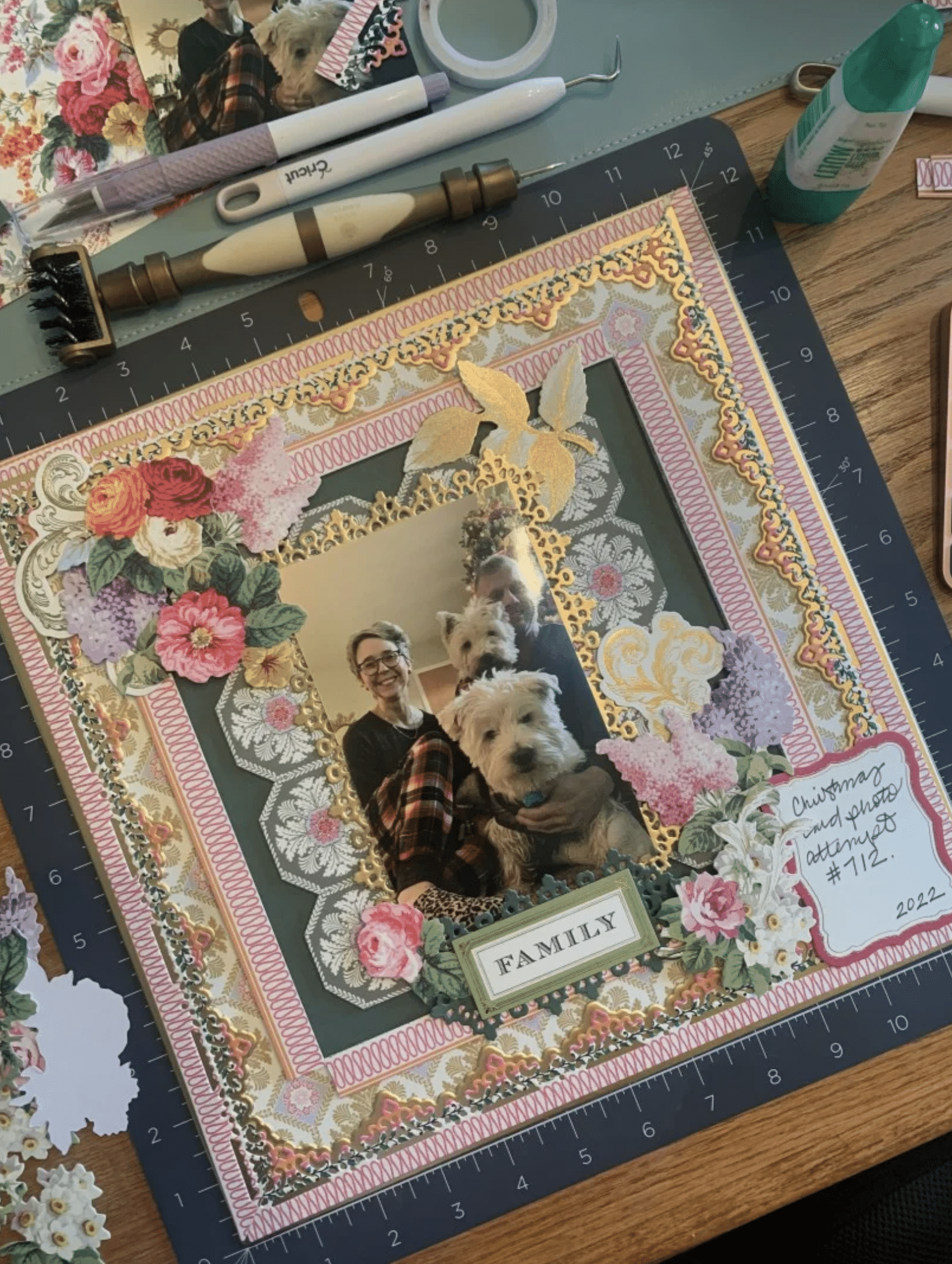 a picture of a man and a dog on a table.