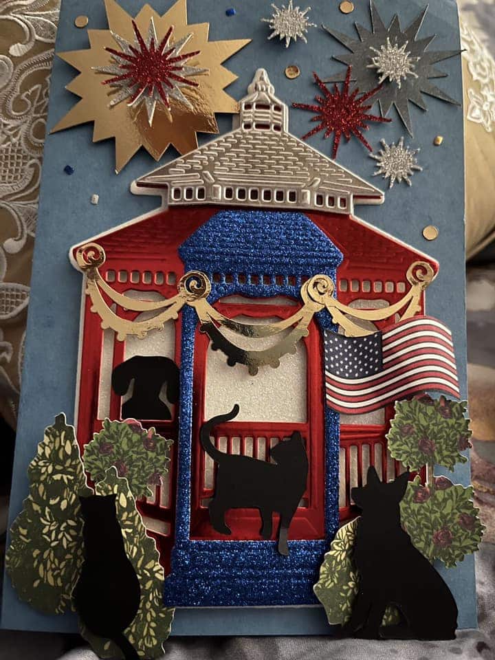 4th of july card with cats and stars.