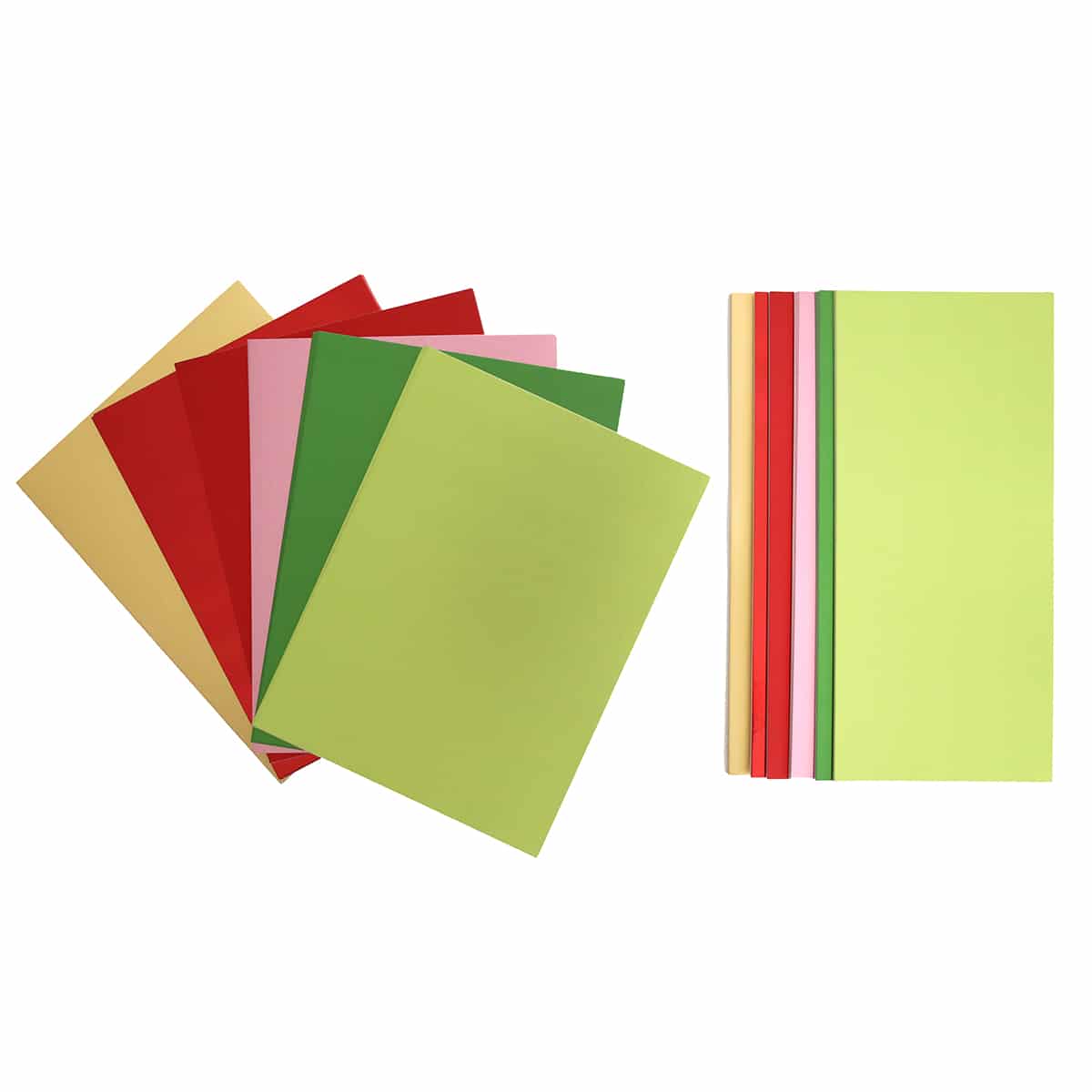 a variety of colored paper on a white background.