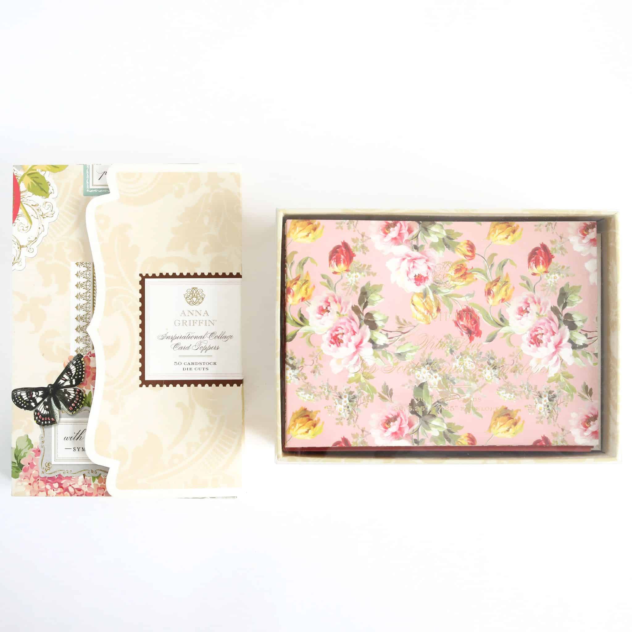 a box with a pink floral pattern and a box with a butterfly.