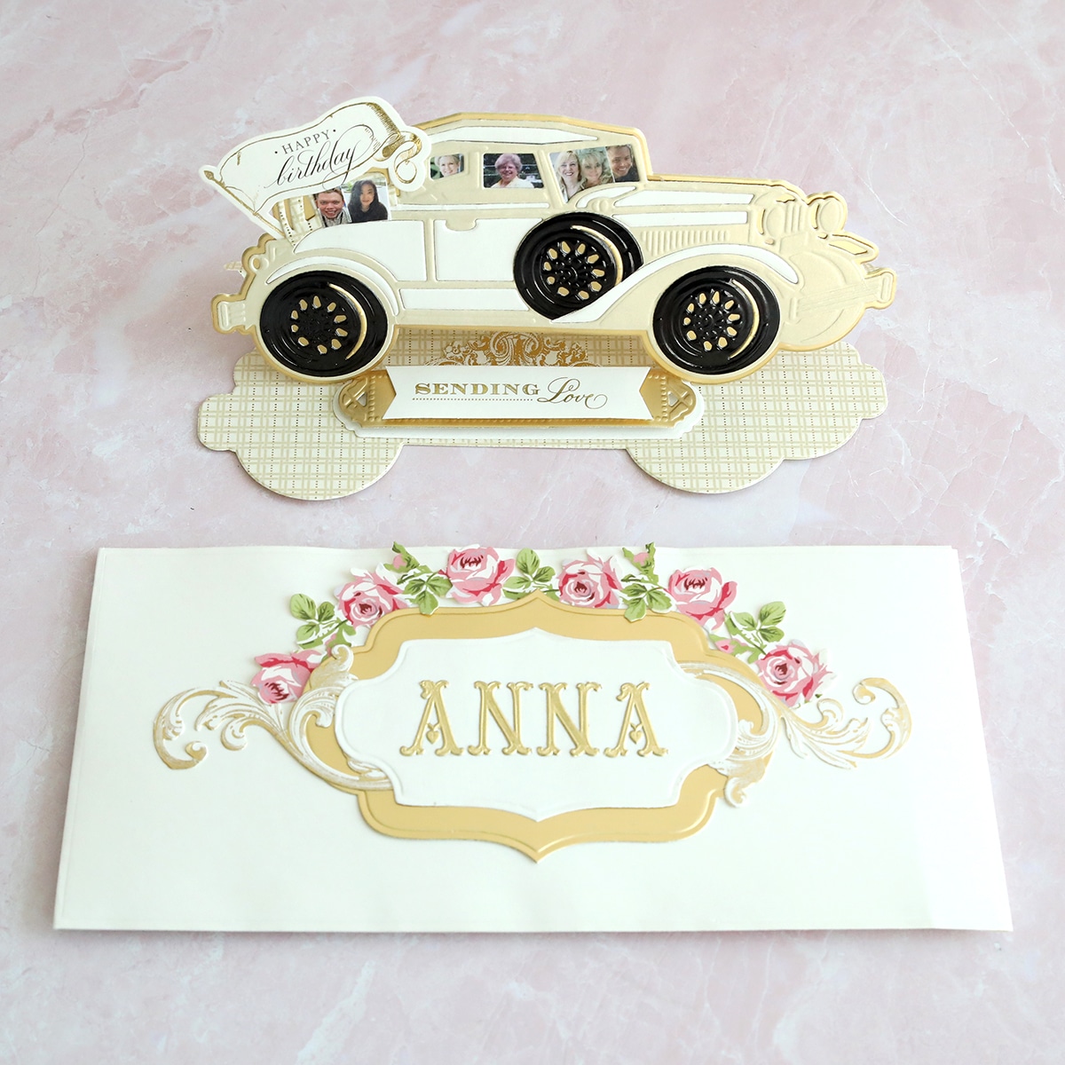 A wedding invitation with a car on it.