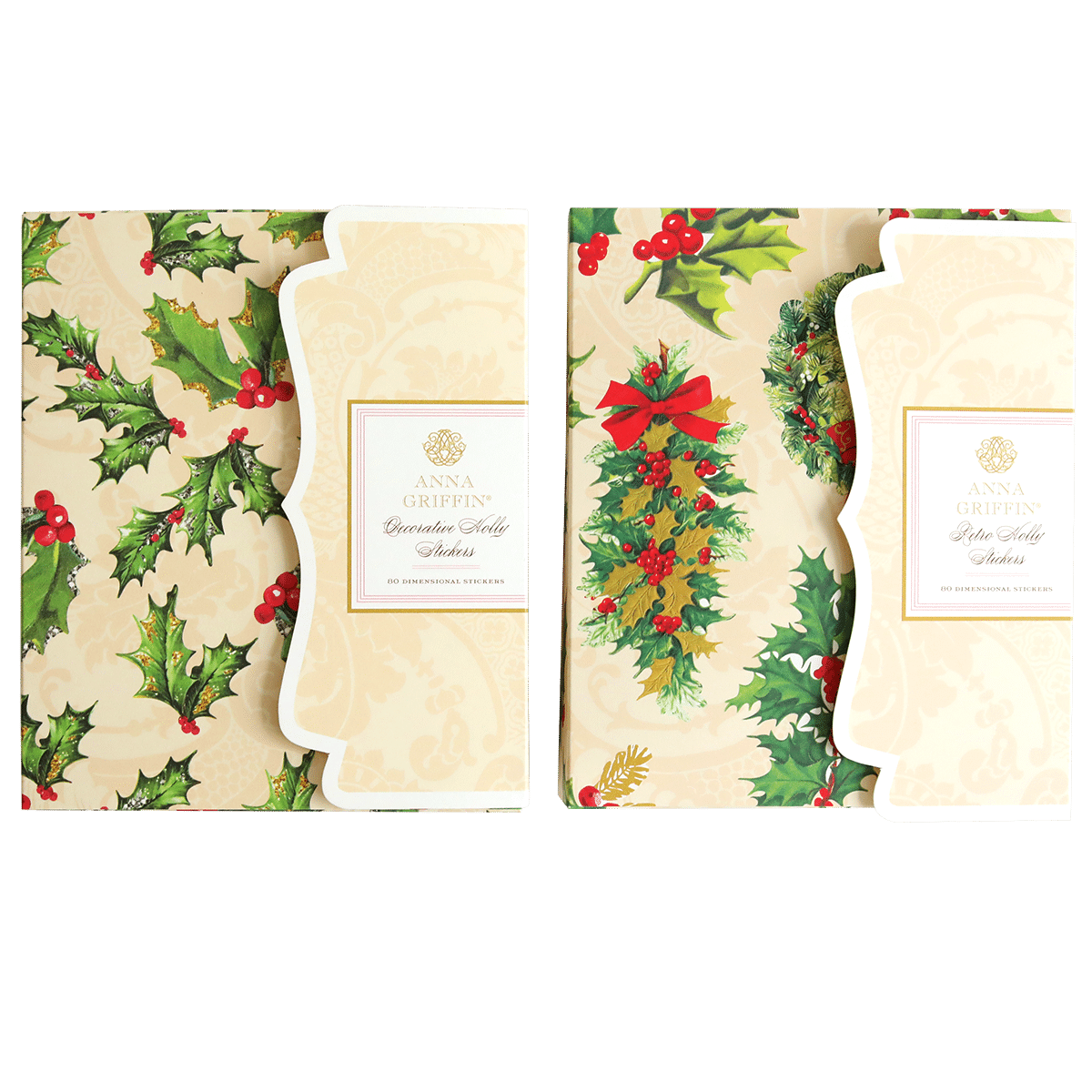 A set of Retro Holly Sticker Bundle with holly leaves and berries.