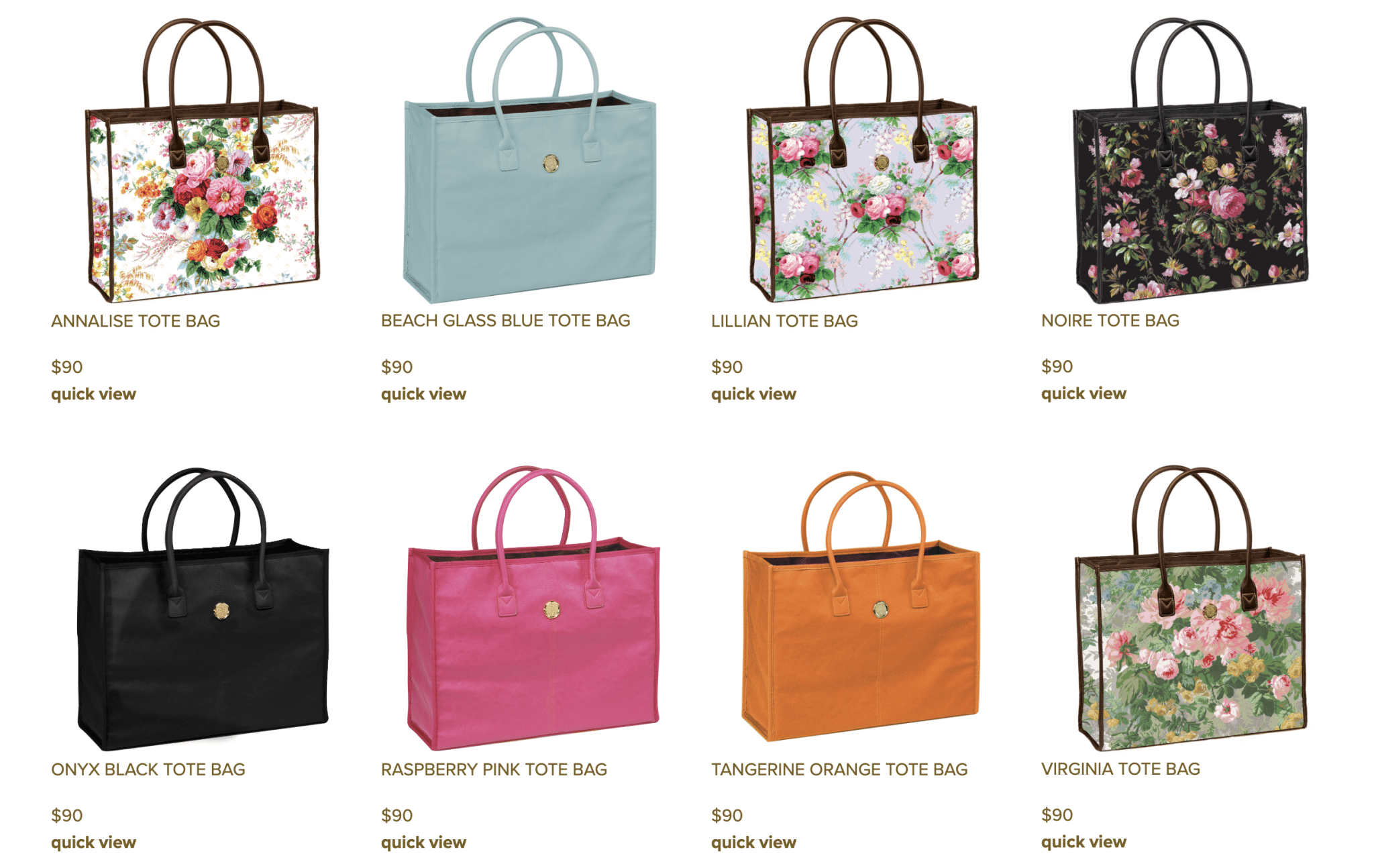 A selection of different colored shopping bags with floral designs.