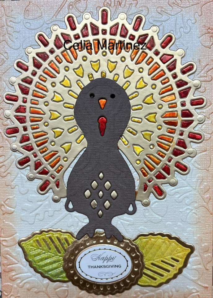 A card with a turkey on it.