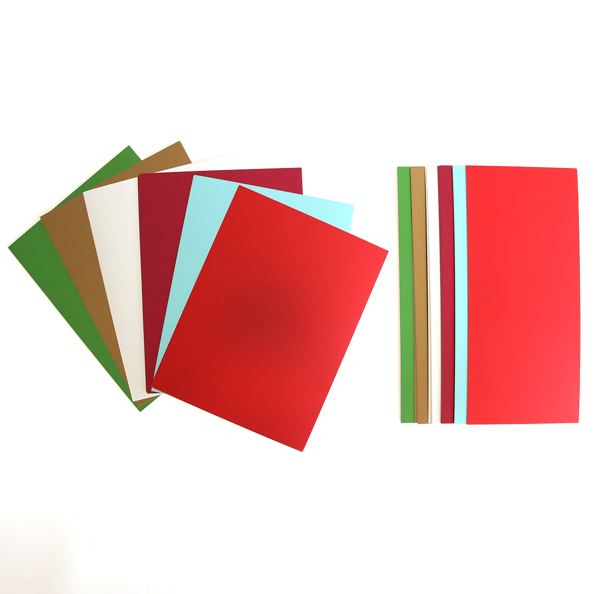 A set of red, green, and blue colored cards.