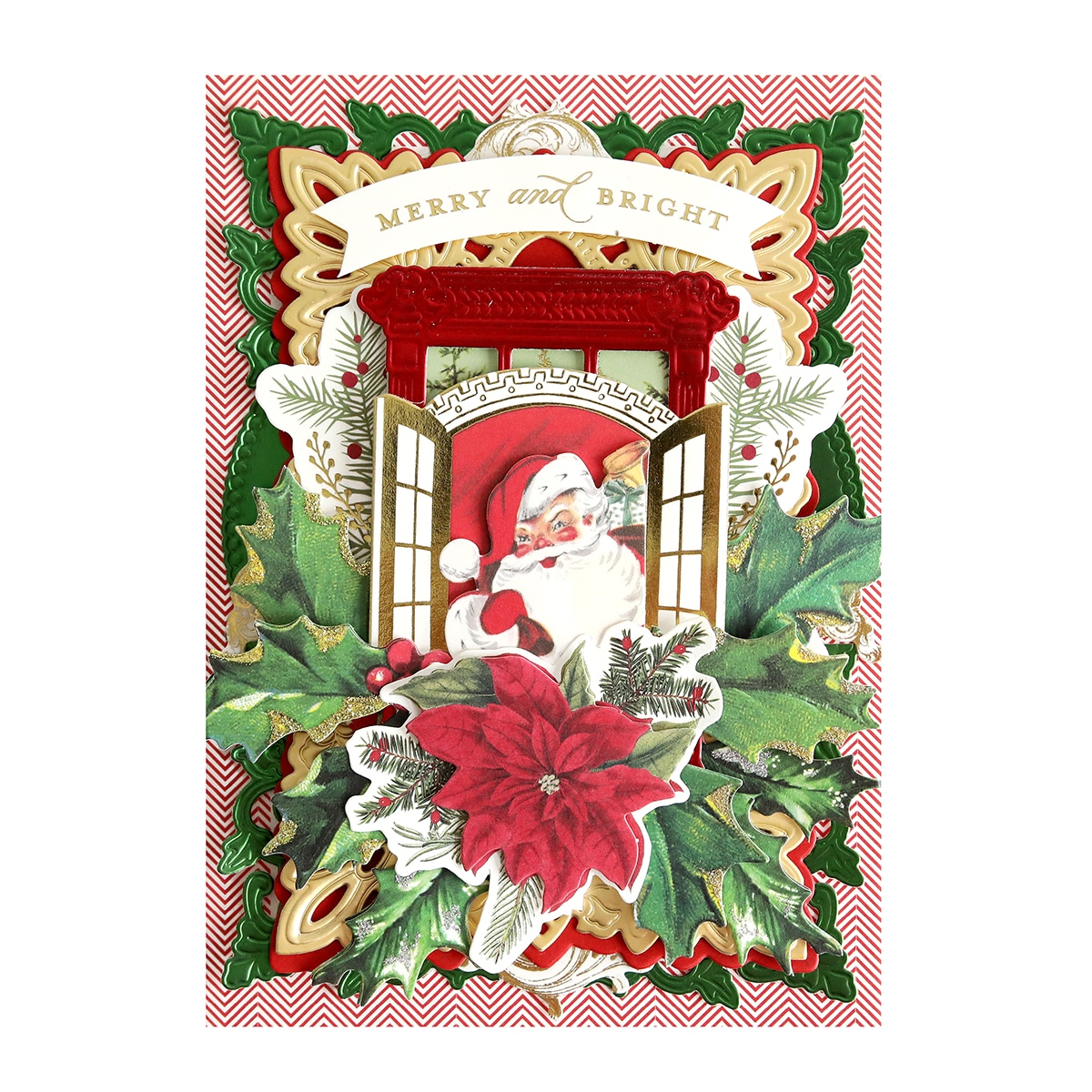 A christmas card with santa claus and holly.