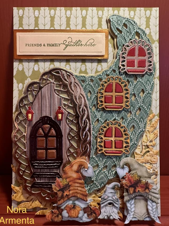 A card with an image of a house and some animals.