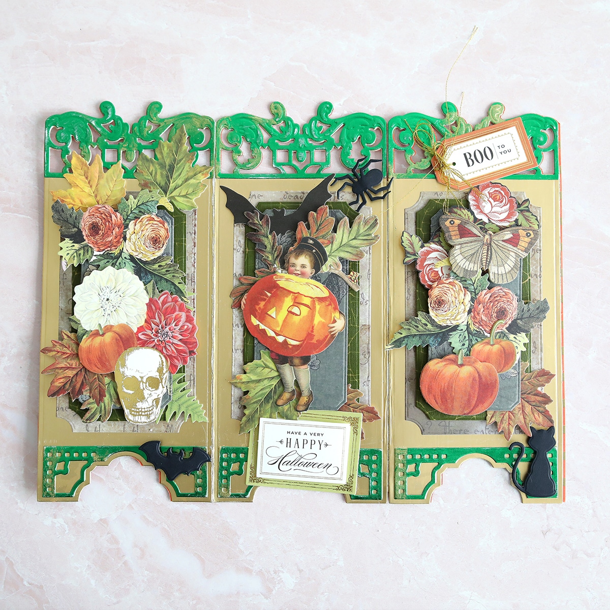 A three dimensional halloween card with a pumpkin on it.